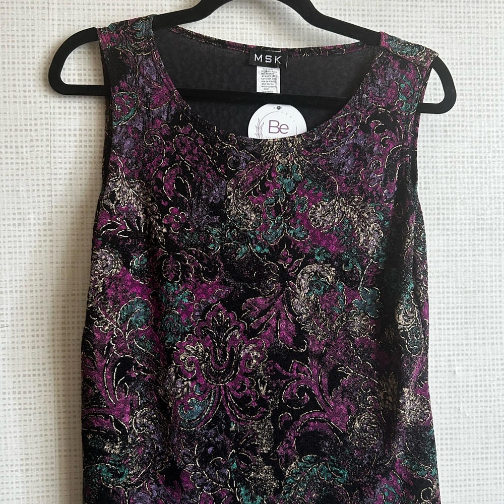 Vintage MSK Women's Paisley Sleeveless Top - Purple and Green
